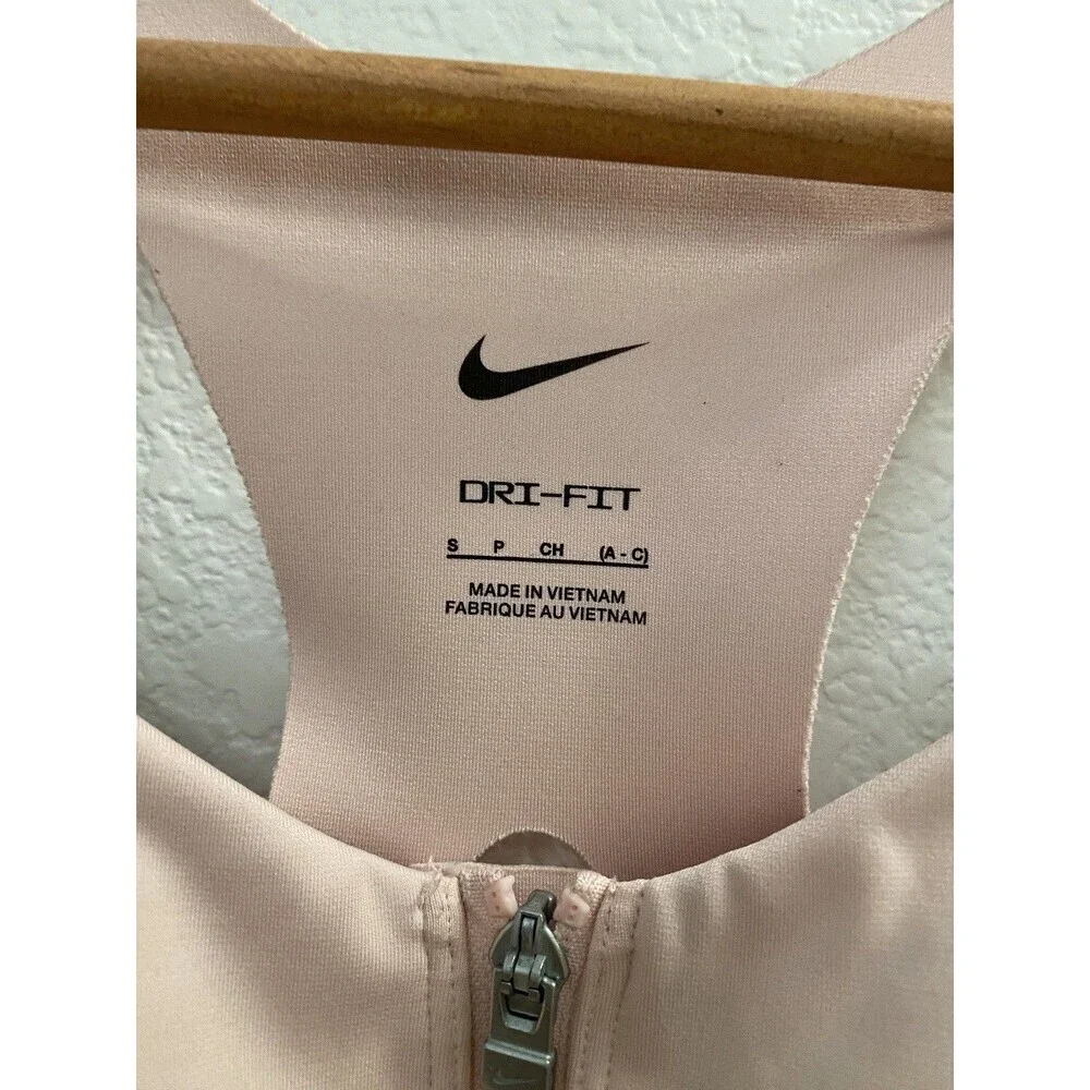 Nike Dri-FIT Alpha High-Support Padded Zip-Front Sports Pink Bra Small